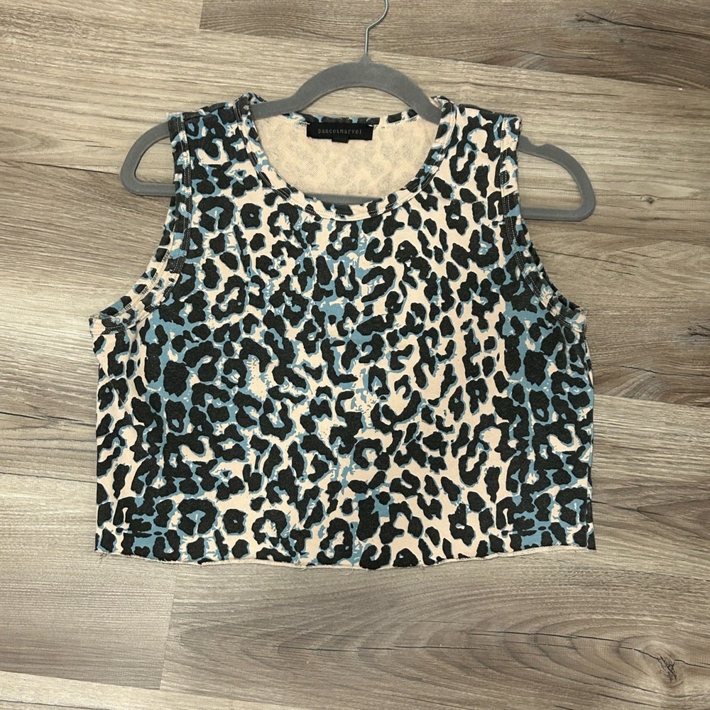 Dance & Marvel Black and Cream Fitted Crop Tank Top